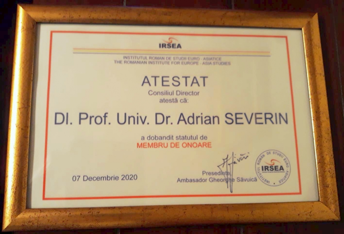 IRSEA Welcomes Prof. Universitar Dr. Adrian Severin as its Honorary Member