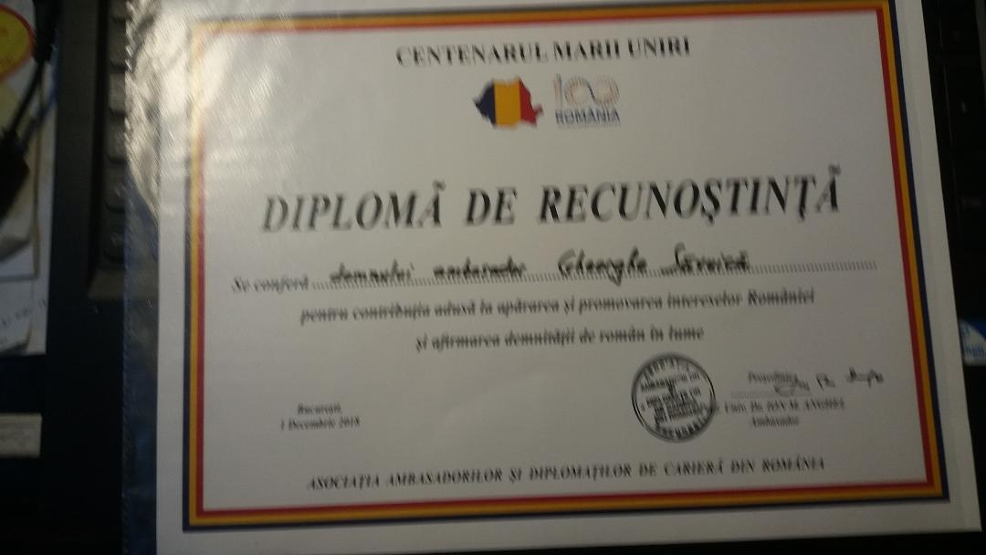 IRSEA's President Awarded Prestigious Certificate by the Association of Ambassadors and Career Diplomats of Romania